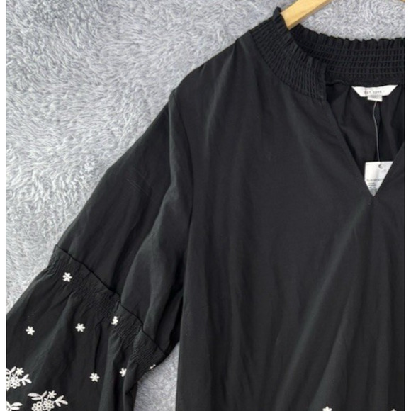 Cato 1946 Sz 18/20 2X Black White Floral Embroidered Blouse‎ V Neck Cotton Boho - Picture 7 of 12